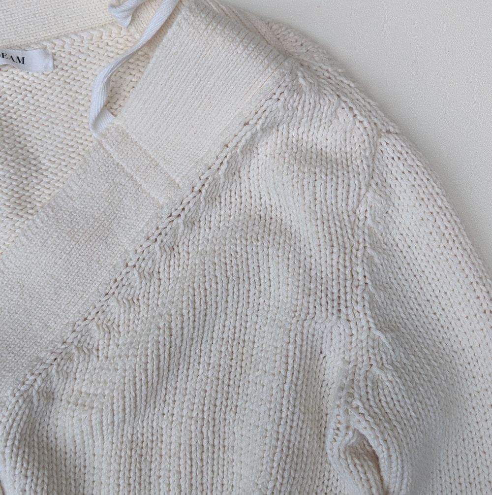 Adeam Cream Cropped Off-shoulder Cardigan With Shoulder Ribbons - Picture 4 of 5